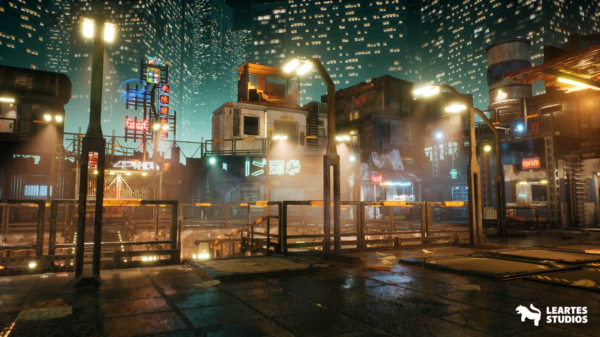 Cyberpunk Rooftop Market Environment Low-poly 3D model_7