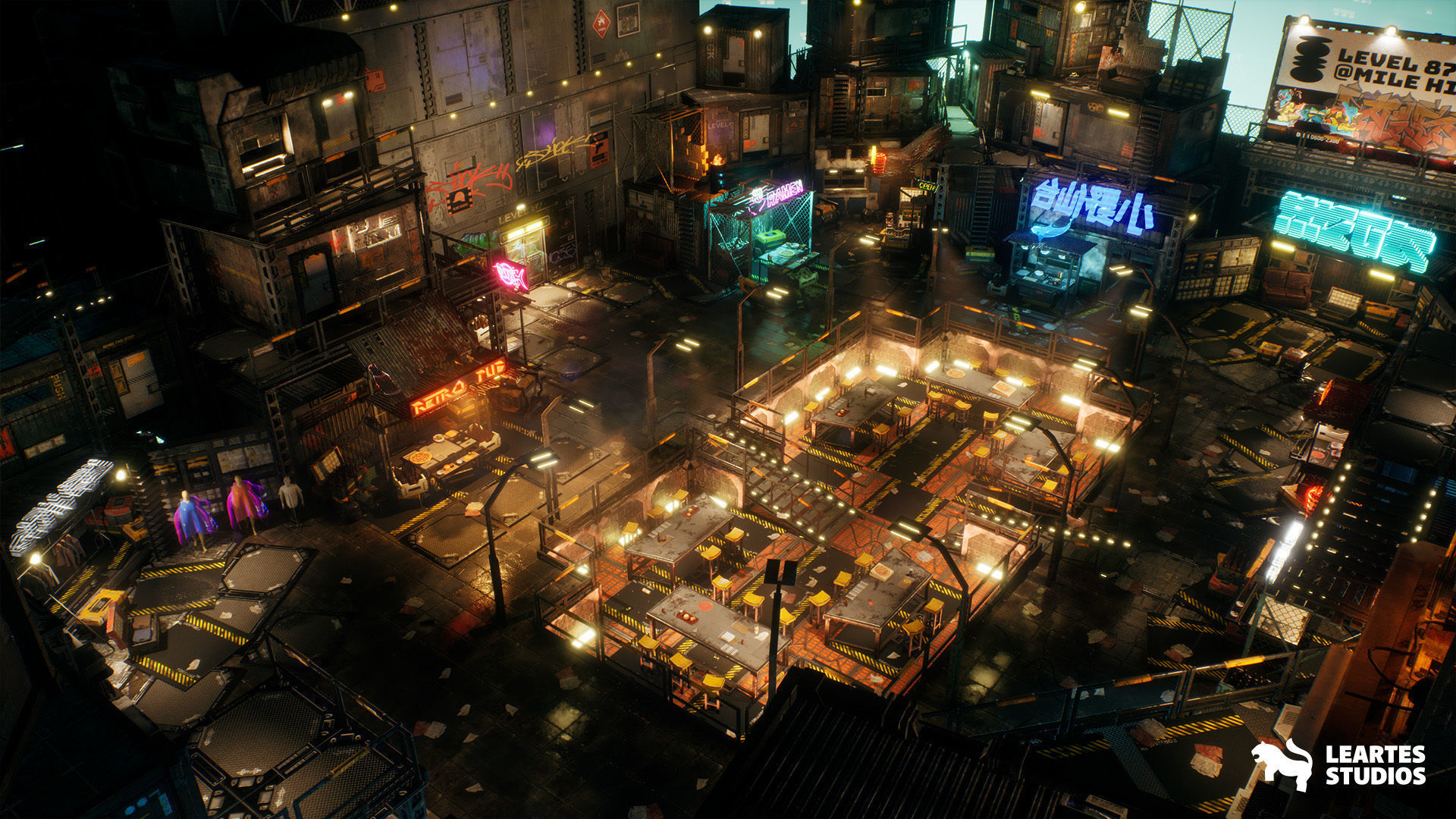 Cyberpunk Rooftop Market Environment Low-poly 3D model_5