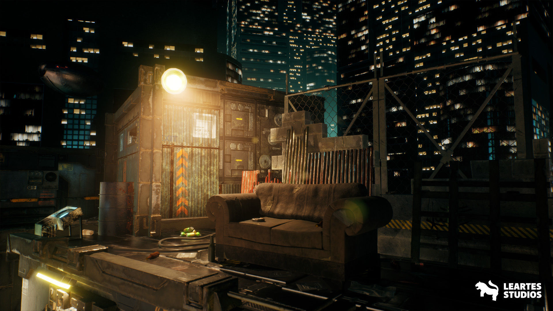 Cyberpunk Rooftop Market Environment Low-poly 3D model_12