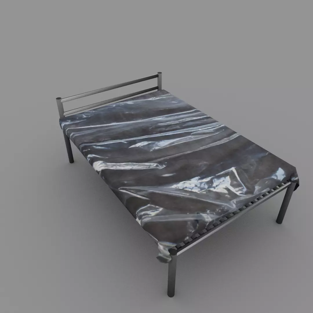 Plastic covered bed Low-poly 3D model_0