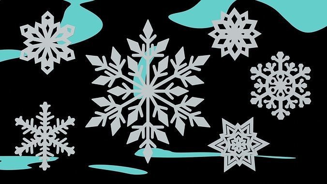 Snowflake collection snow Low-poly 3D model