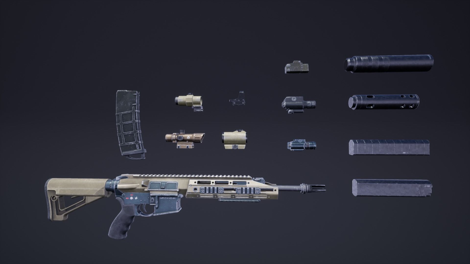 FPS Automatic Rifle 01 Animations Low-poly 3D model_9