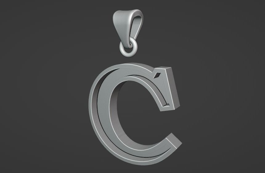 letter C pendant 3D print model_2