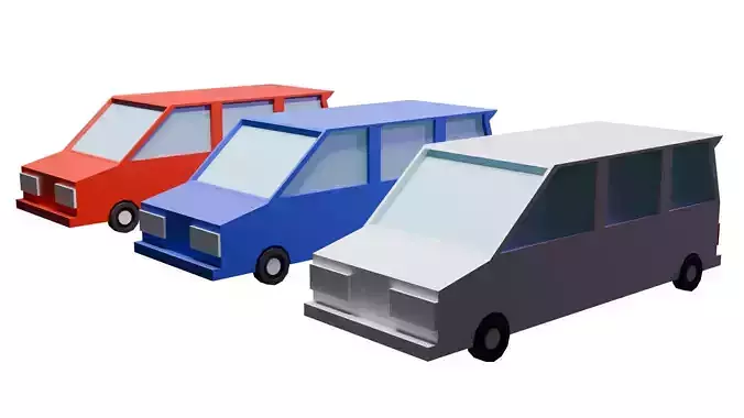 3 different Color Low Poly Car