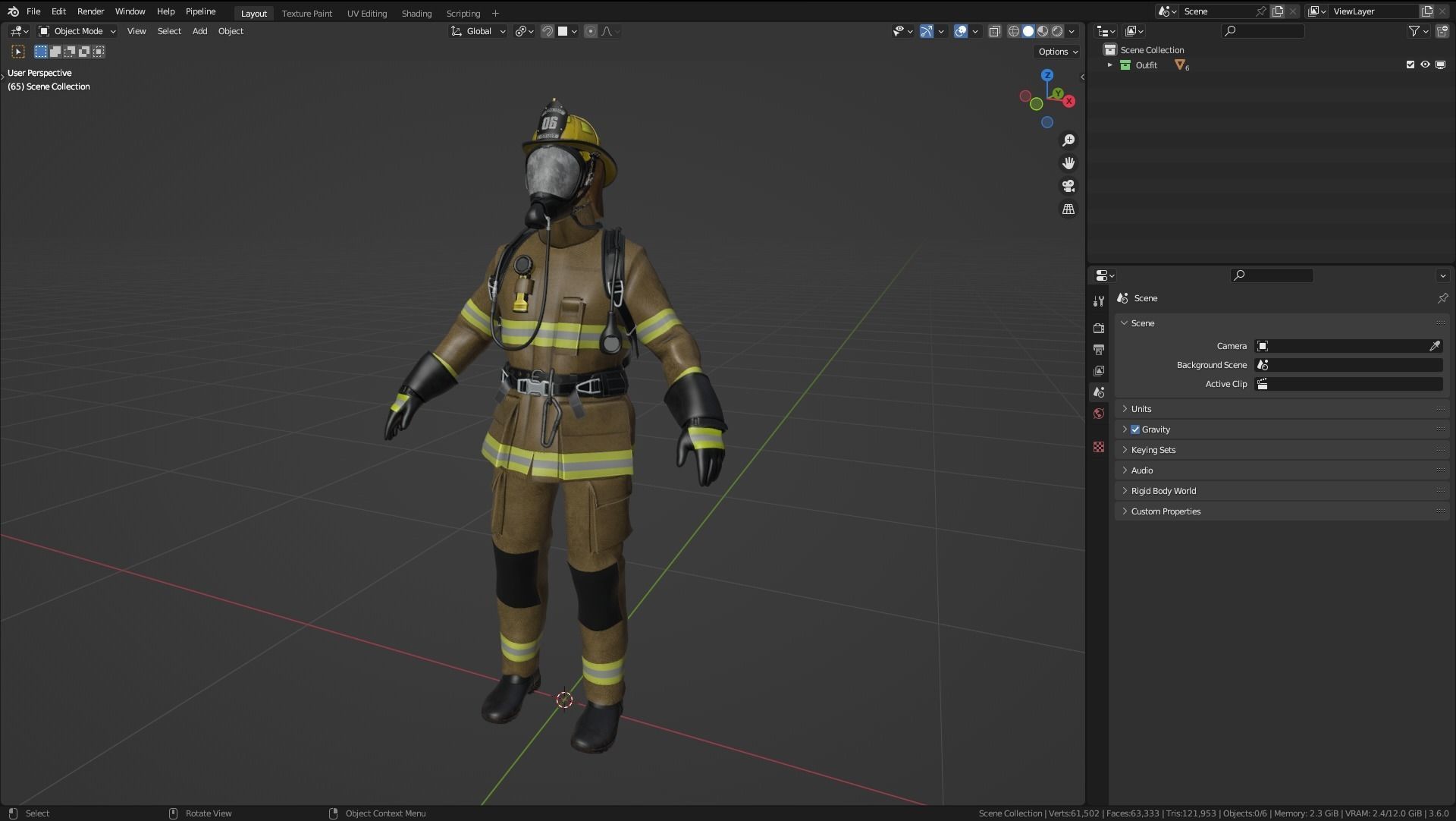 Female Firefighter Outfit Low-poly 3D model_3