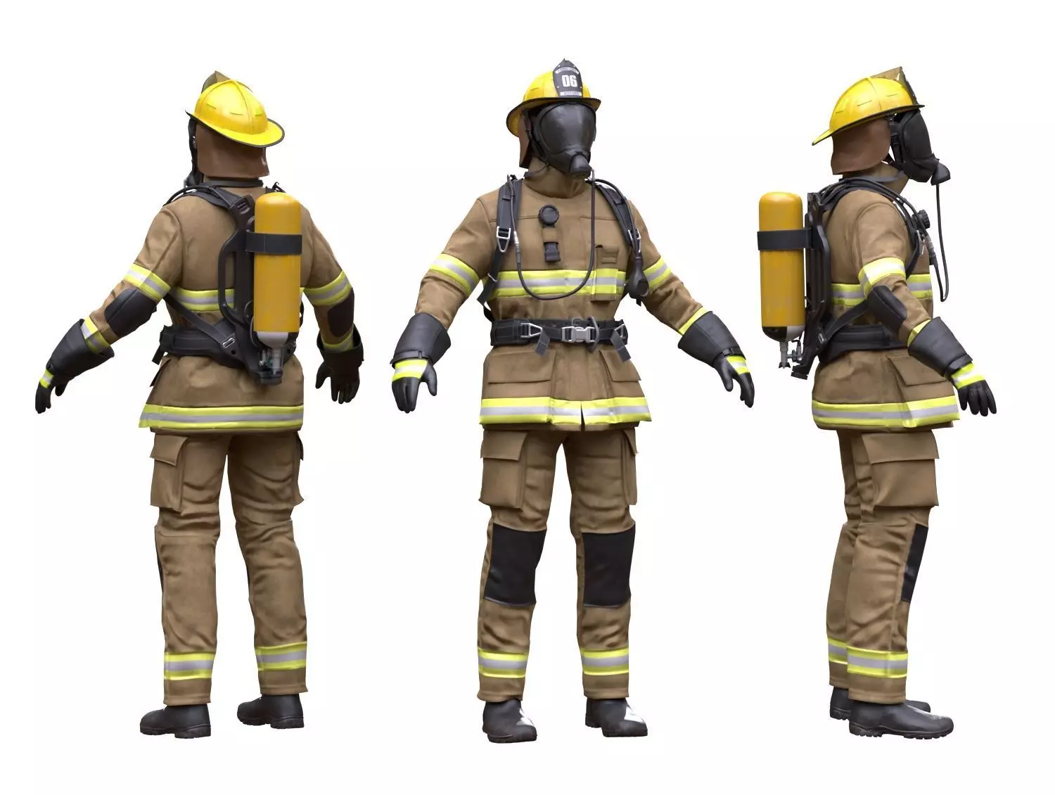 Female Firefighter Outfit Low-poly 3D model_0