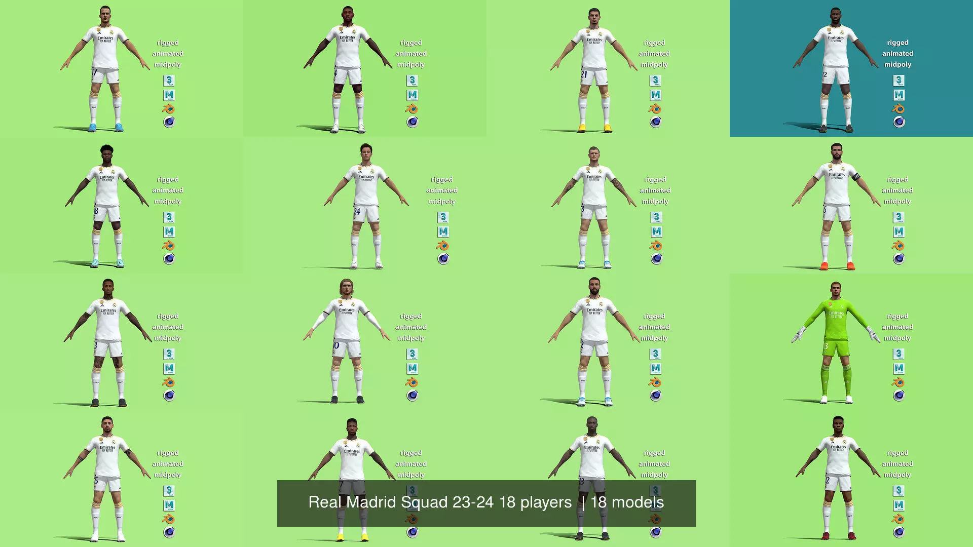 Real Madrid Squad 23-24 18 players  3D Model Collection_2