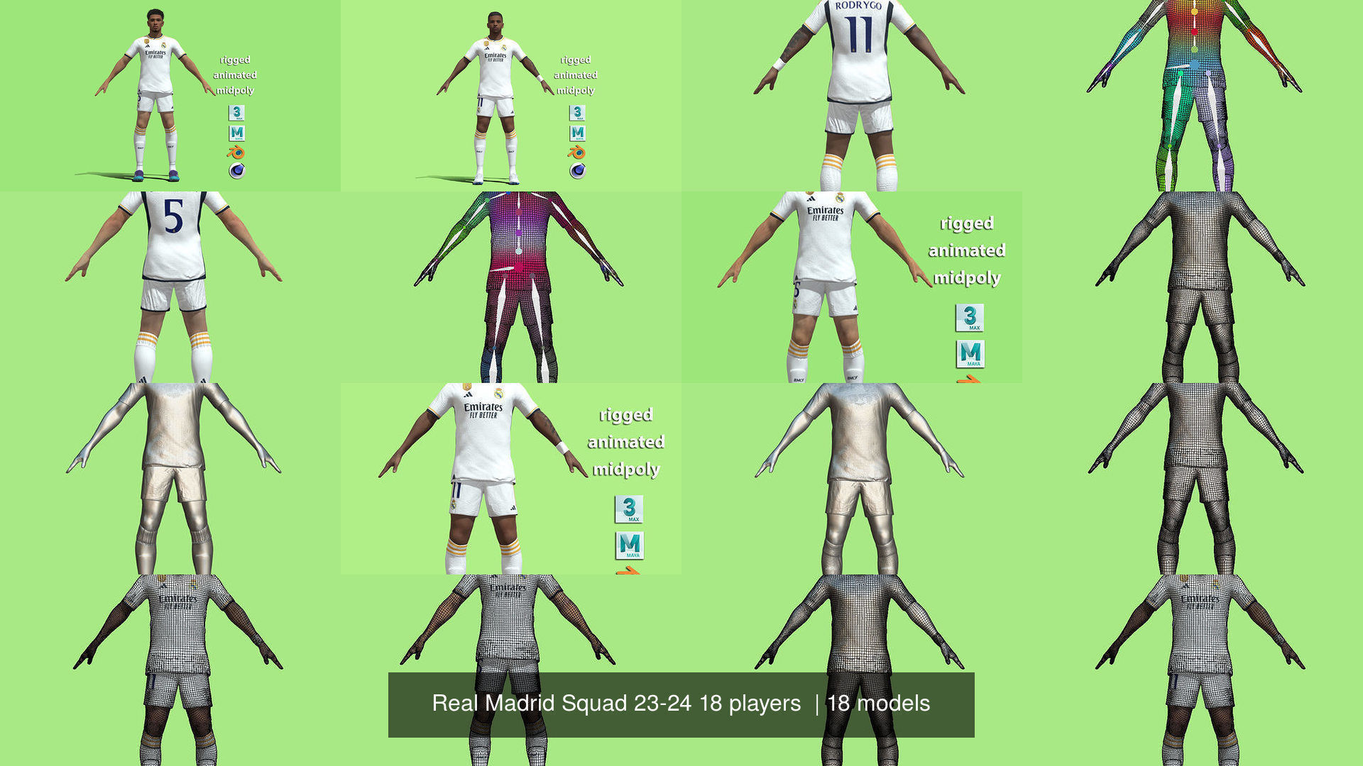 Real Madrid Squad 23-24 18 players  3D Model Collection_3