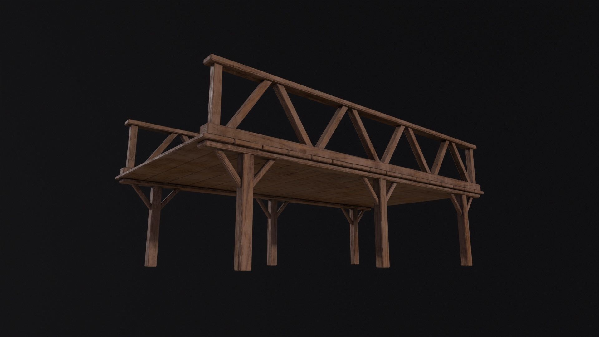 Medieval Wooden Bridge Low-poly 3D model_6