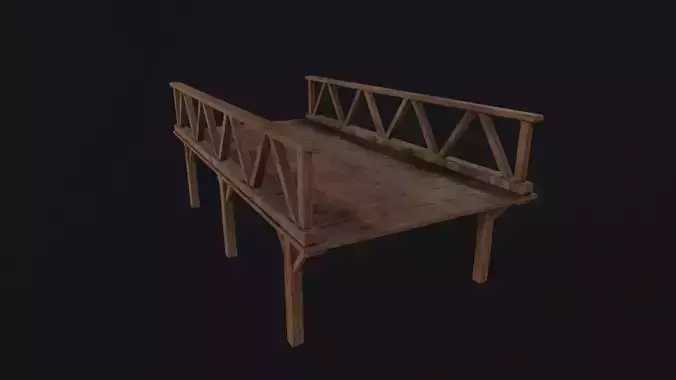 Medieval Wooden Bridge Low-poly 3D model
