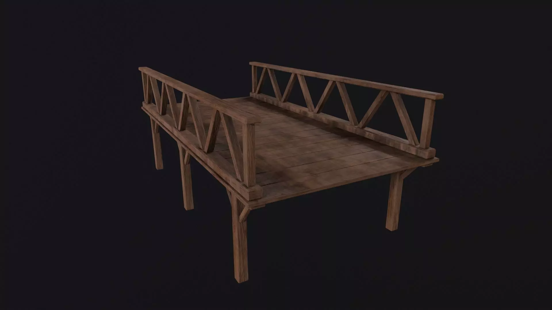 Medieval Wooden Bridge Low-poly 3D model_0