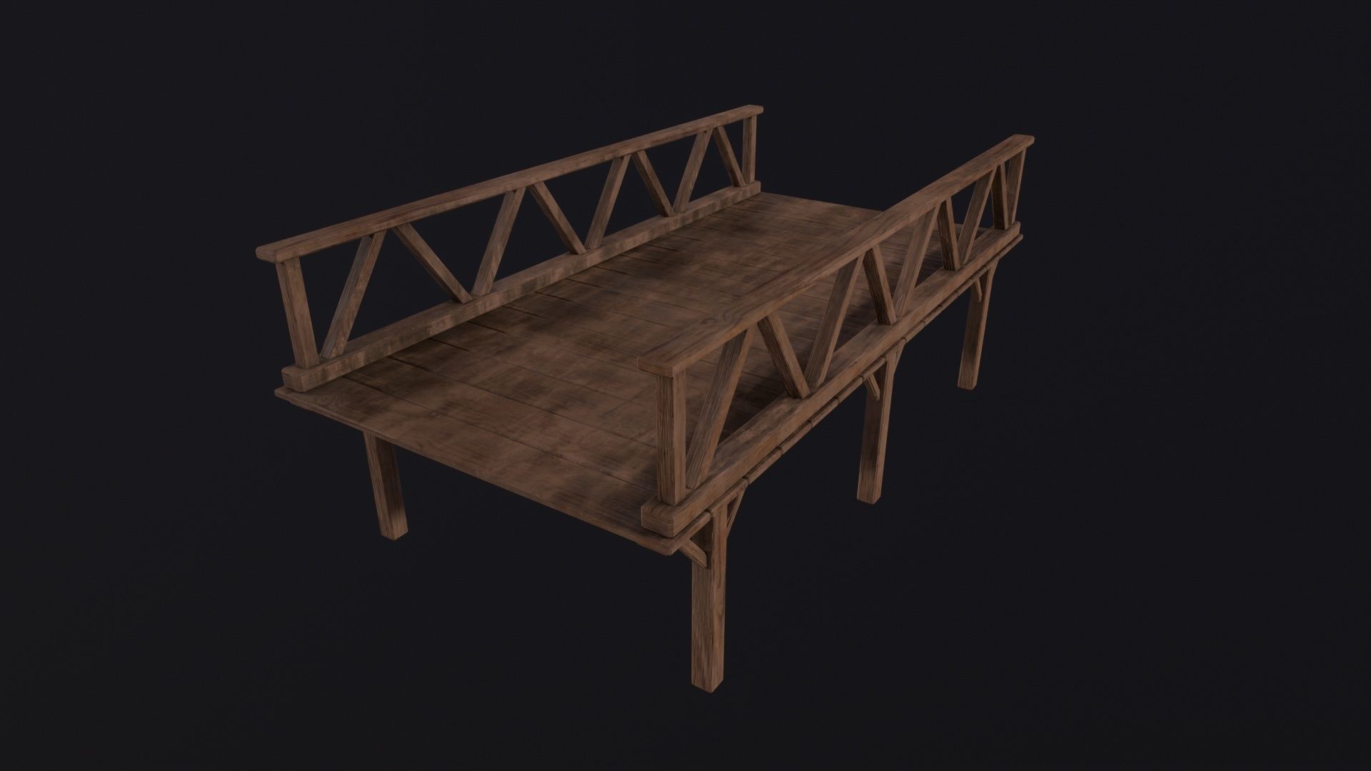 Medieval Wooden Bridge Low-poly 3D model_2