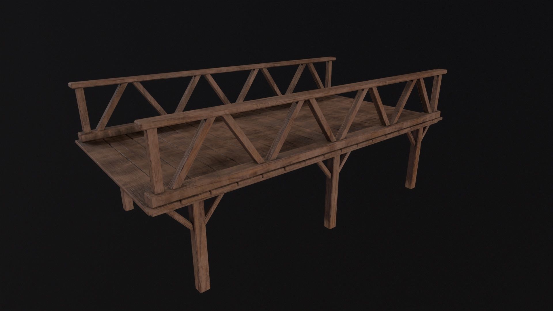 Medieval Wooden Bridge Low-poly 3D model_4