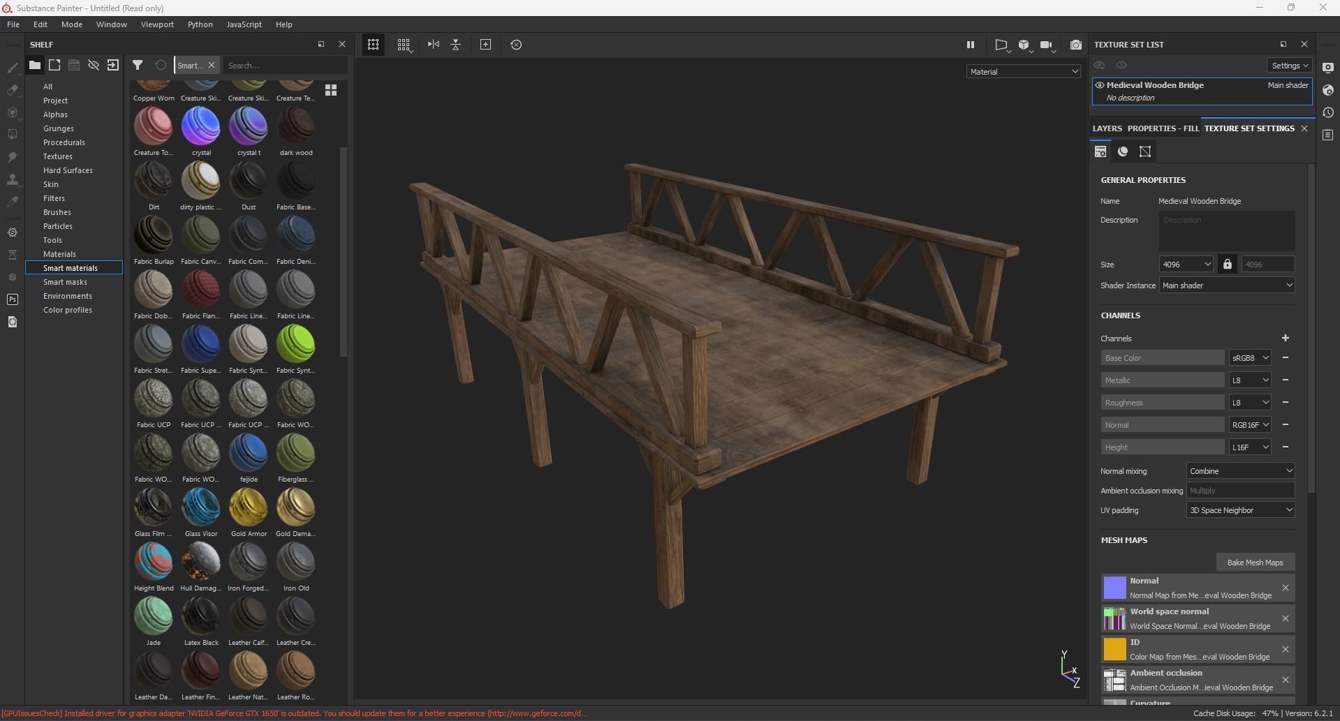 Medieval Wooden Bridge Low-poly 3D model_7
