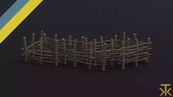 Cartoon wood fence Polygonal Style Low-poly 3D model