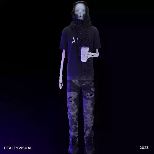 Fashion Skeleton Hip hop Louis Vuitton T shirt Amiri Belt Jeans 3D model