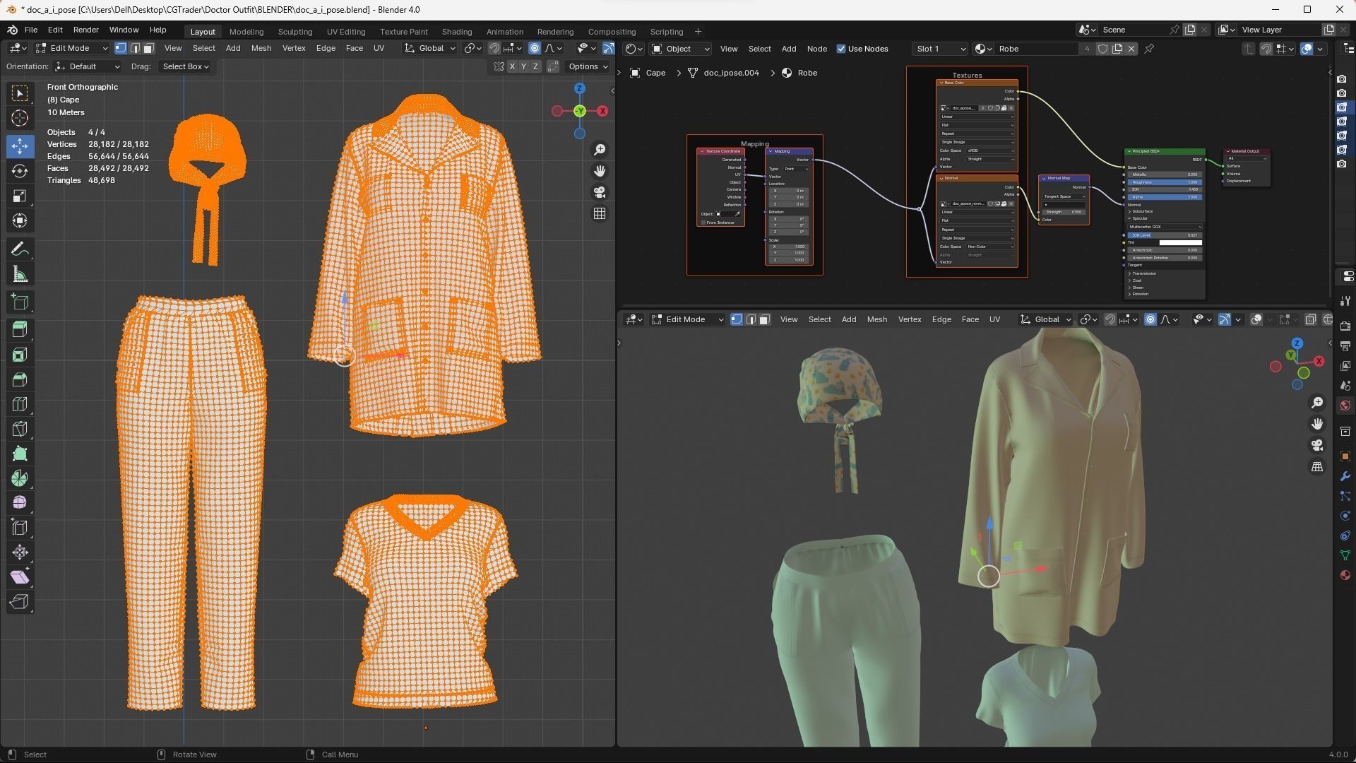 Female Healthcare Uniform Scrub Fitted to Gen8 Body Mesh 3D model_10