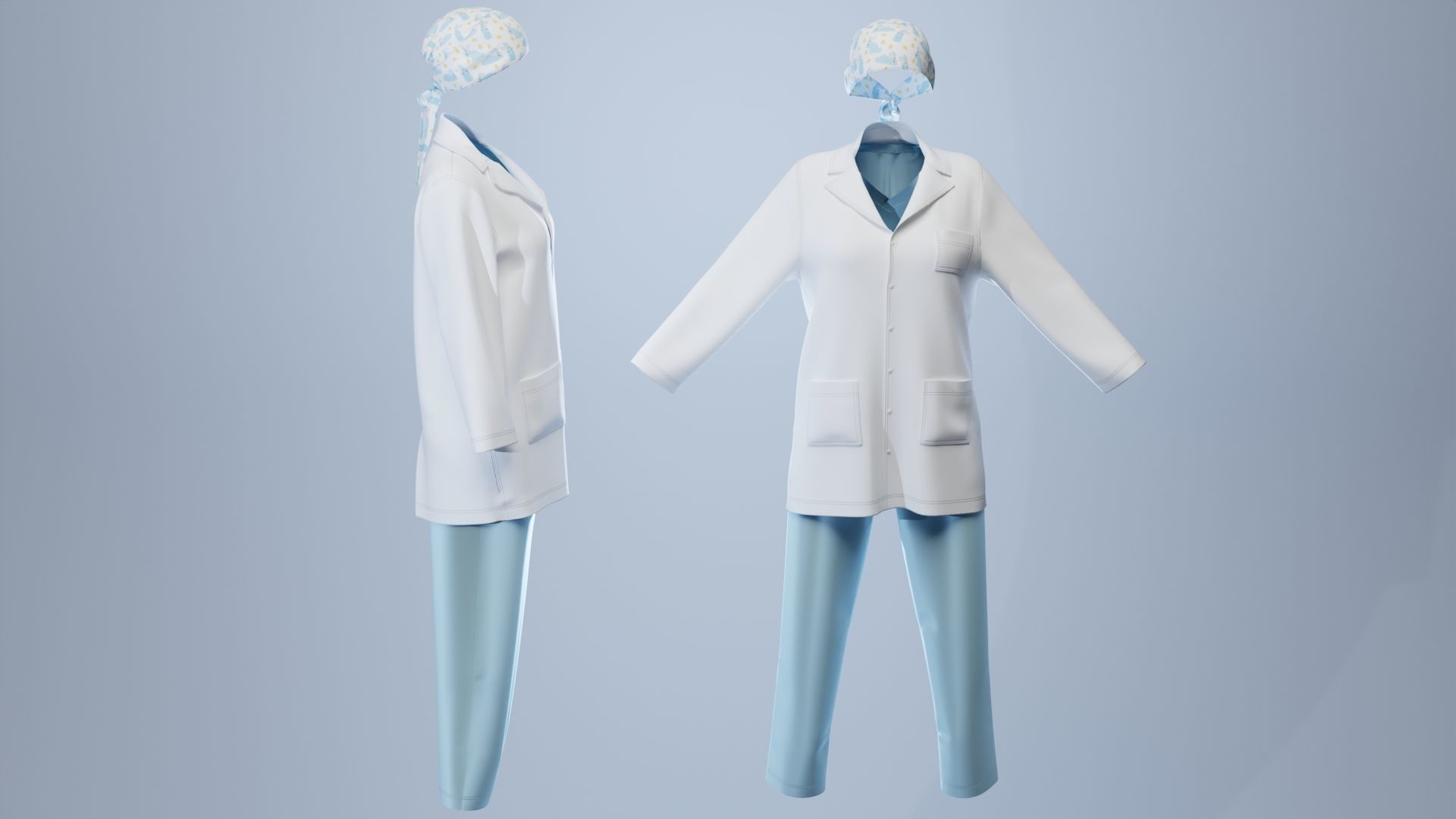 Female Healthcare Uniform Scrub Fitted to Gen8 Body Mesh 3D model_4