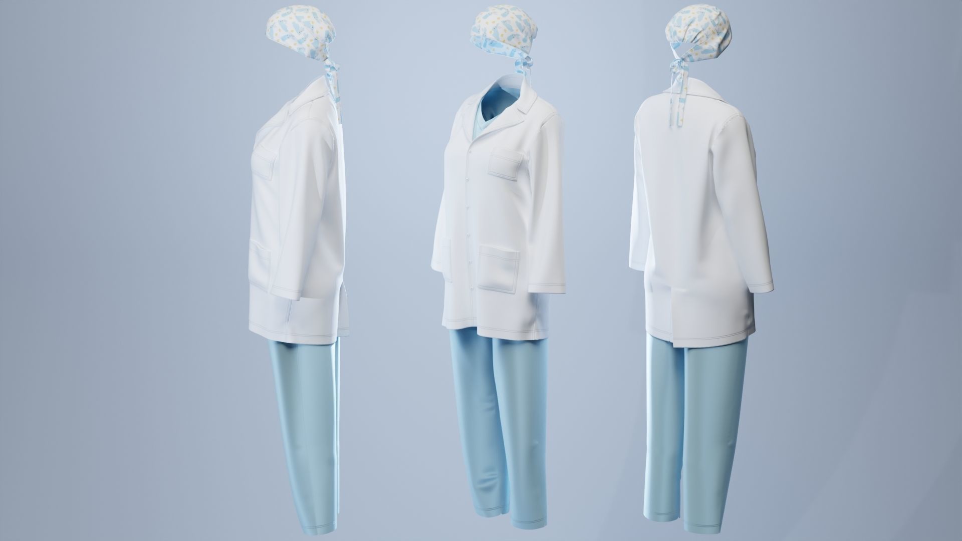 Female Healthcare Uniform Scrub Fitted to Gen8 Body Mesh 3D model_1