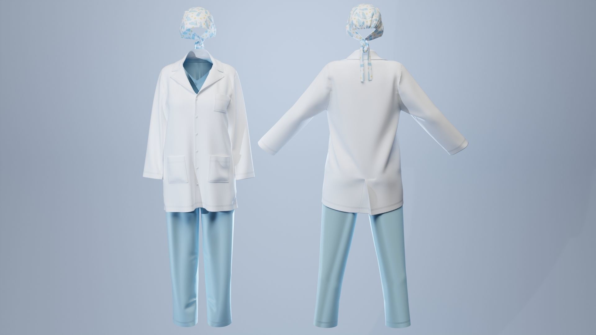 Female Healthcare Uniform Scrub Fitted to Gen8 Body Mesh 3D model_7