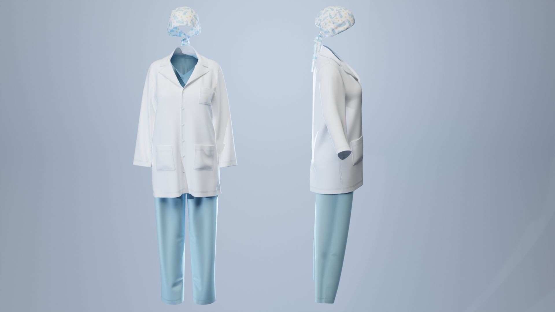 Female Healthcare Uniform Scrub Fitted to Gen8 Body Mesh 3D model_6