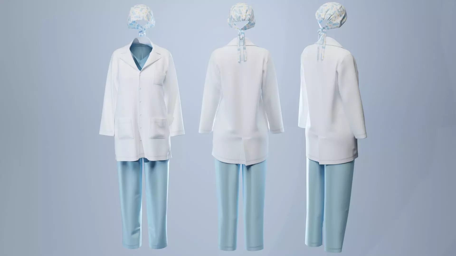 Female Healthcare Uniform Scrub Fitted to Gen8 Body Mesh 3D model_0