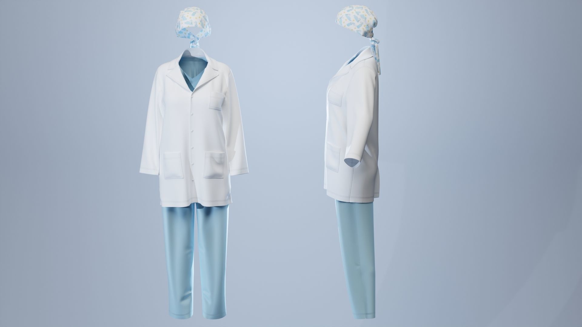 Female Healthcare Uniform Scrub Fitted to Gen8 Body Mesh 3D model_5