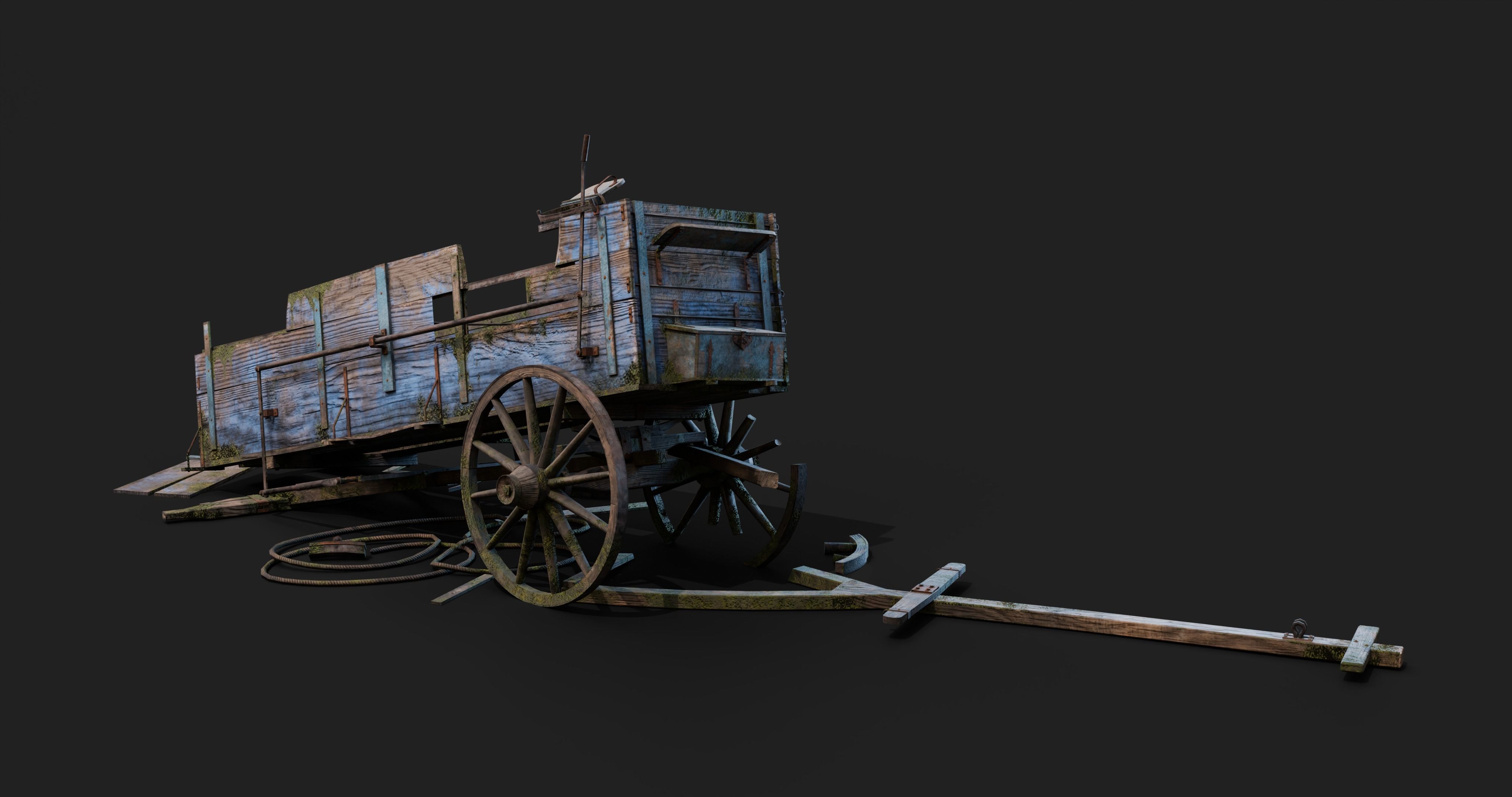 Medieval Wooden Carts and Wagons pack Low-poly 3D model_15