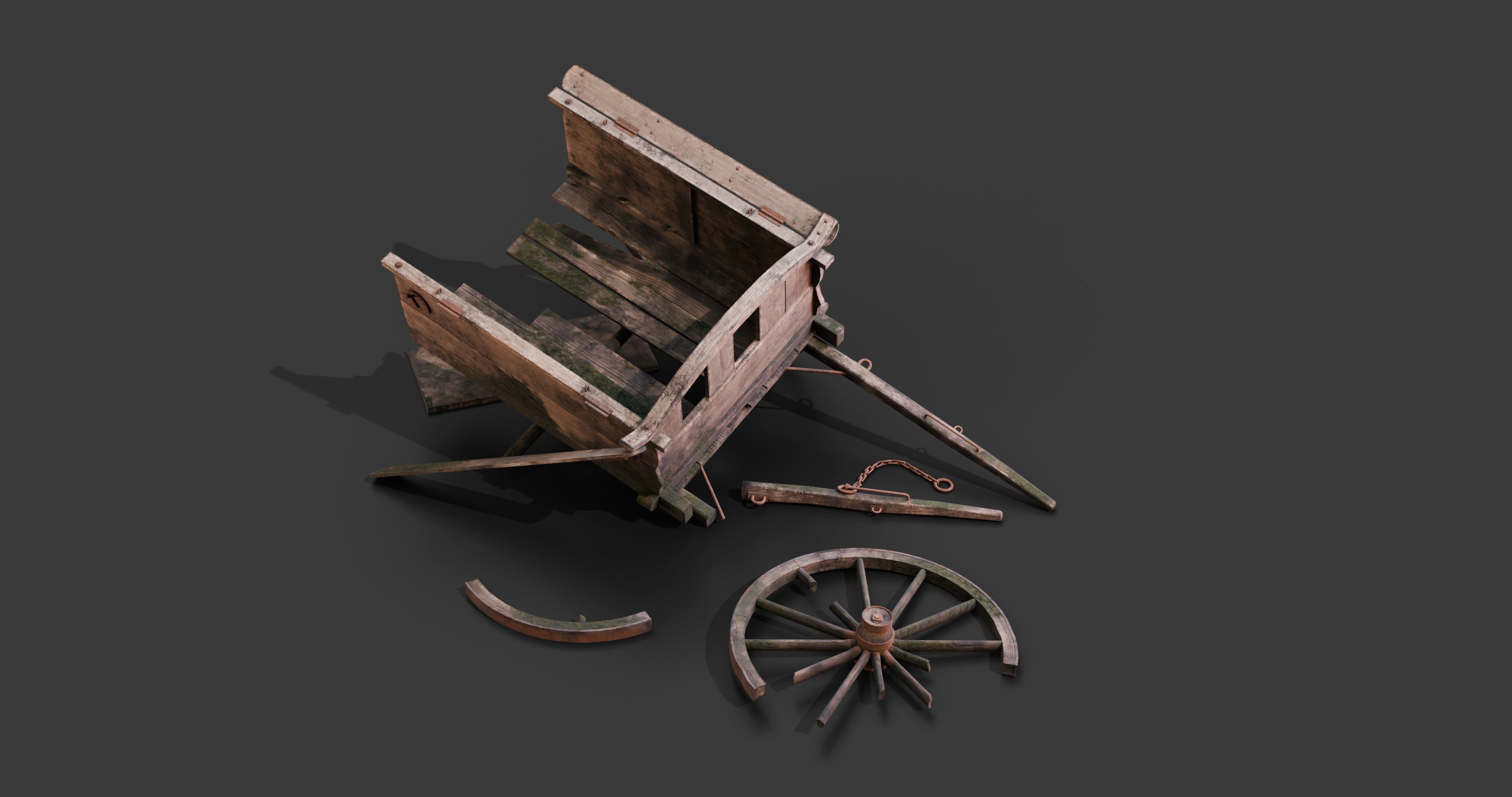 Medieval Wooden Carts and Wagons pack Low-poly 3D model_13