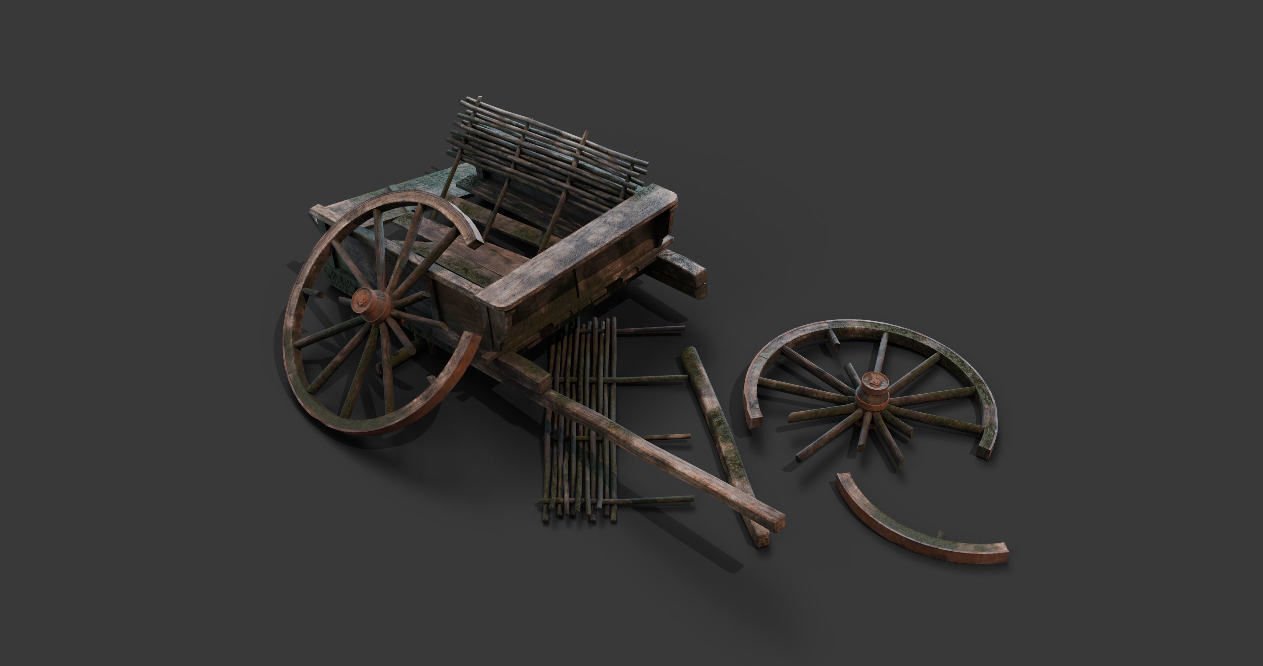 Medieval Wooden Carts and Wagons pack Low-poly 3D model_10