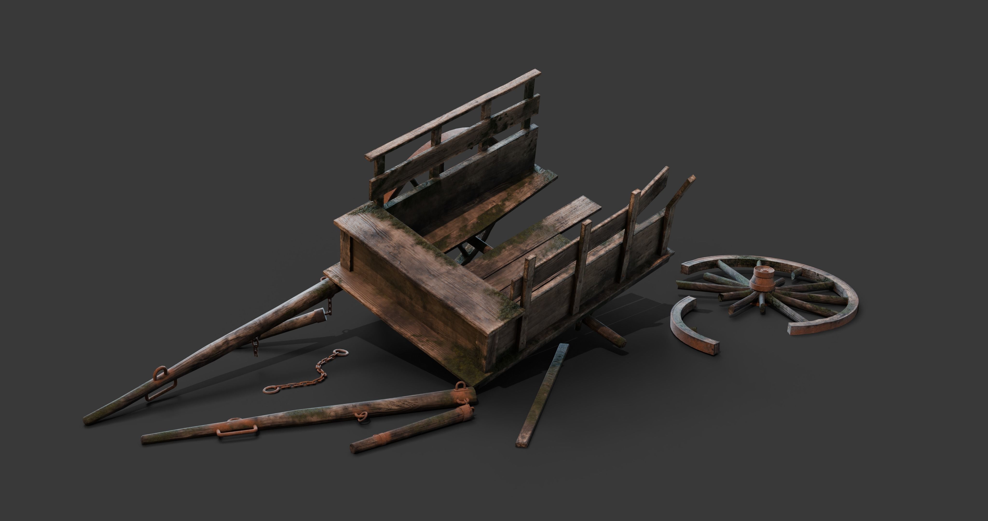 Medieval Wooden Carts and Wagons pack Low-poly 3D model_8