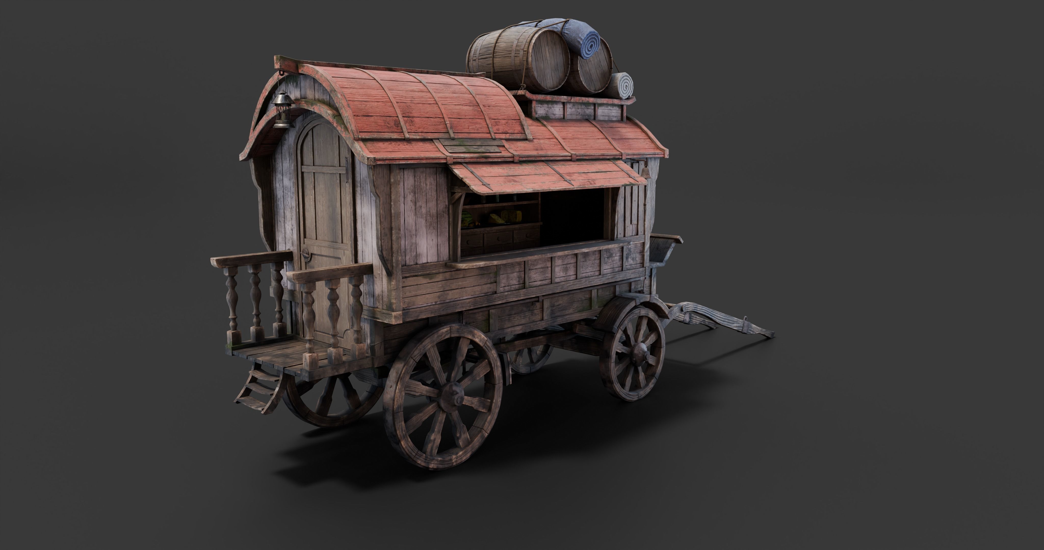 Medieval Wooden Carts and Wagons pack Low-poly 3D model_25