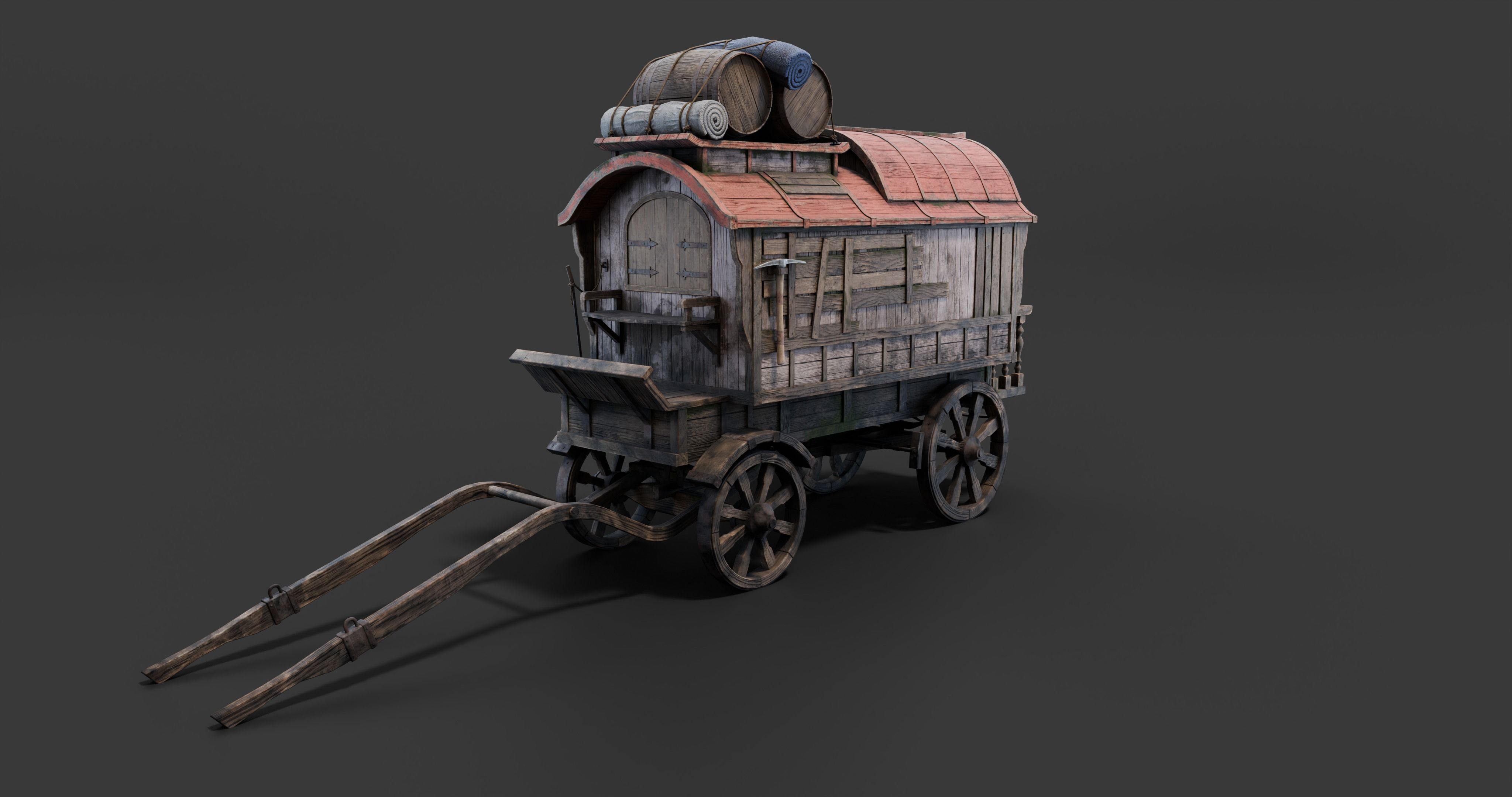 Medieval Wooden Carts and Wagons pack Low-poly 3D model_24