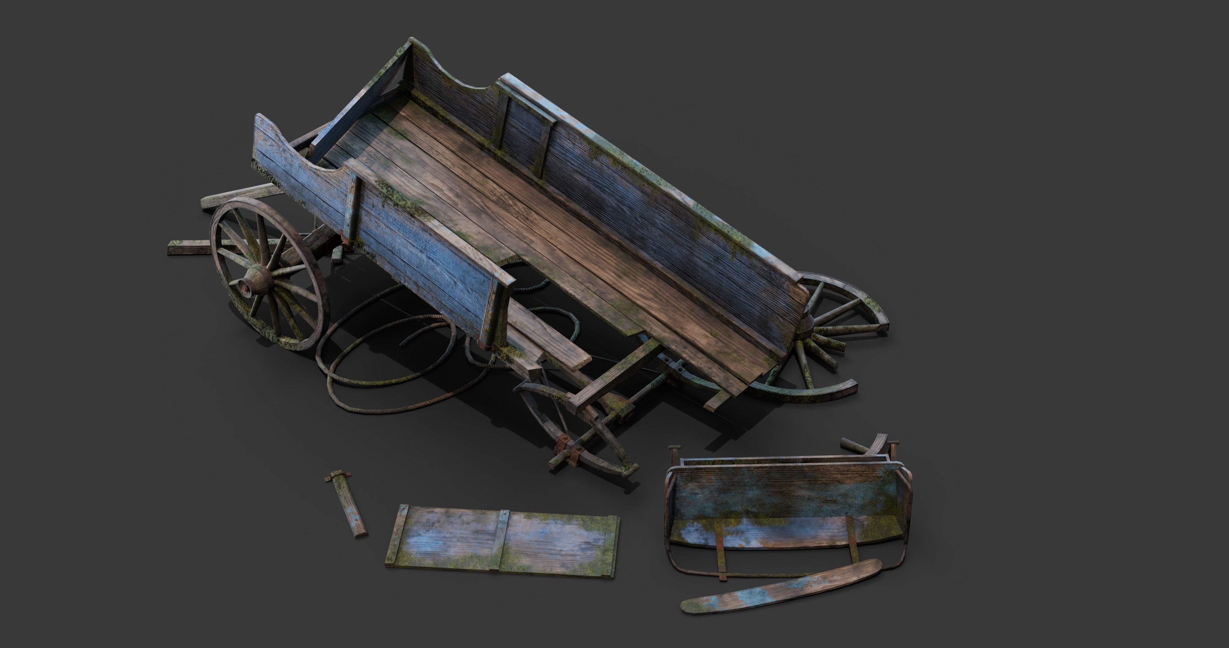 Medieval Wooden Carts and Wagons pack Low-poly 3D model_17