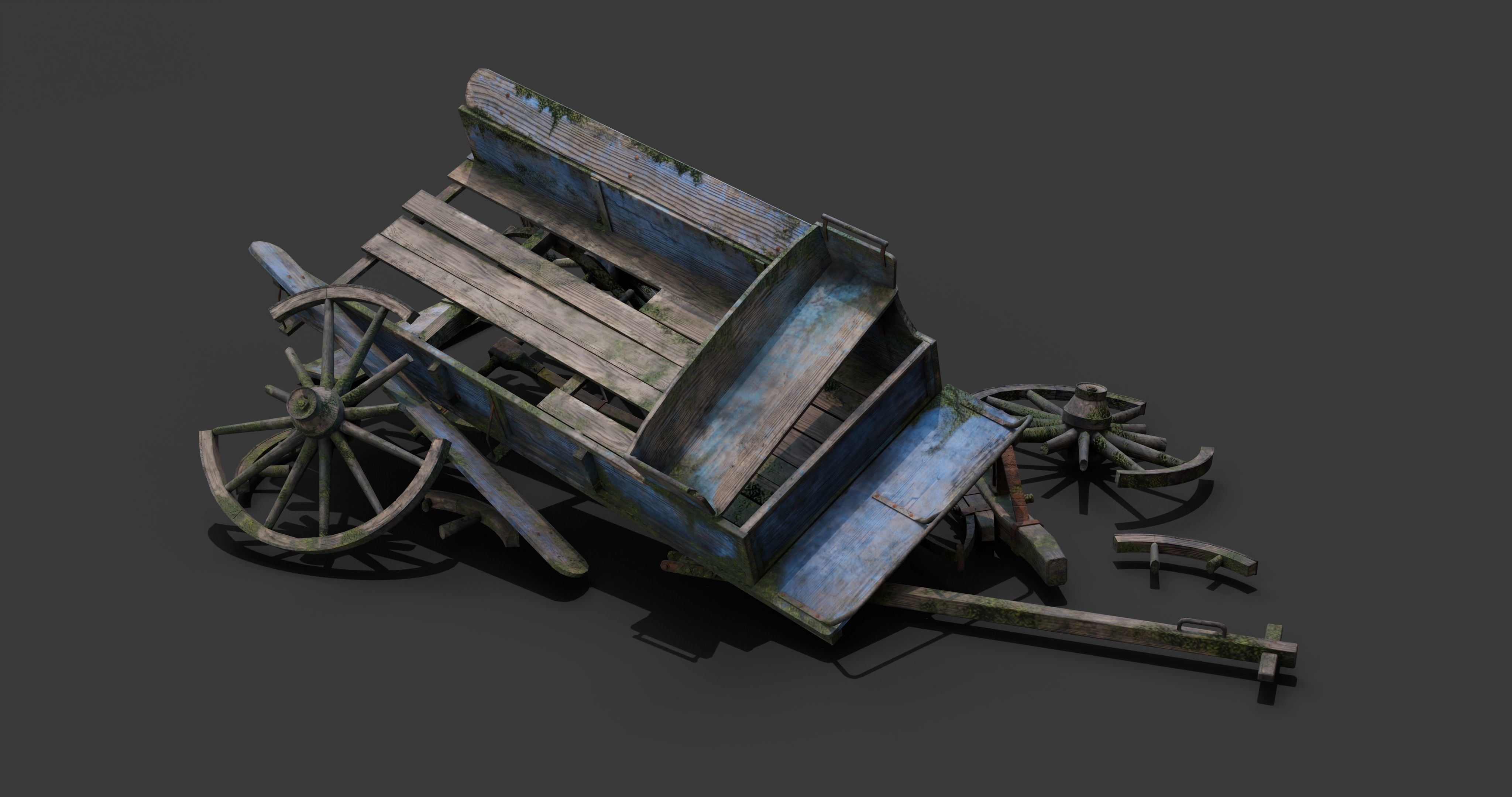 Medieval Wooden Carts and Wagons pack Low-poly 3D model_19