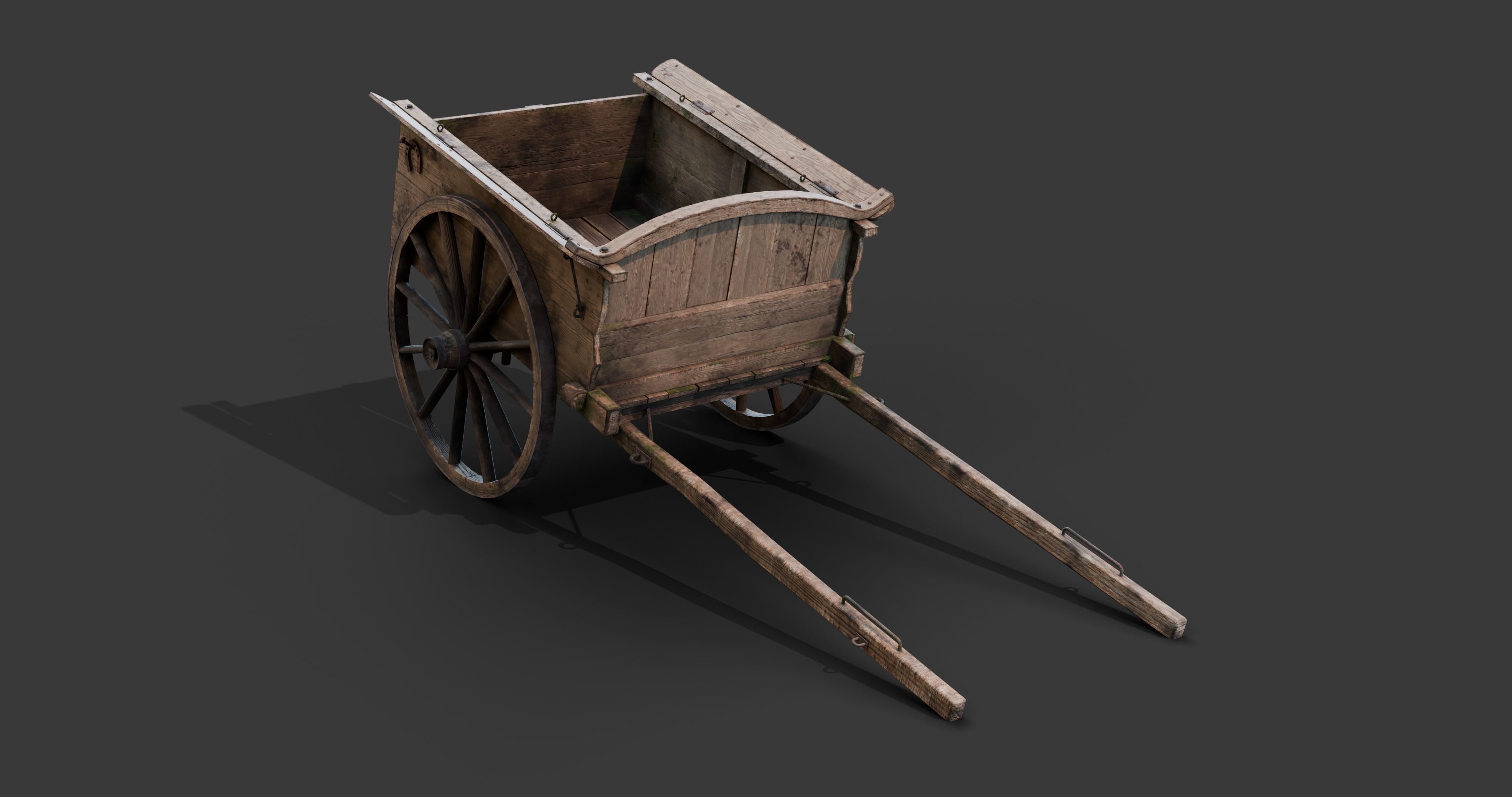 Medieval Wooden Carts and Wagons pack Low-poly 3D model_12