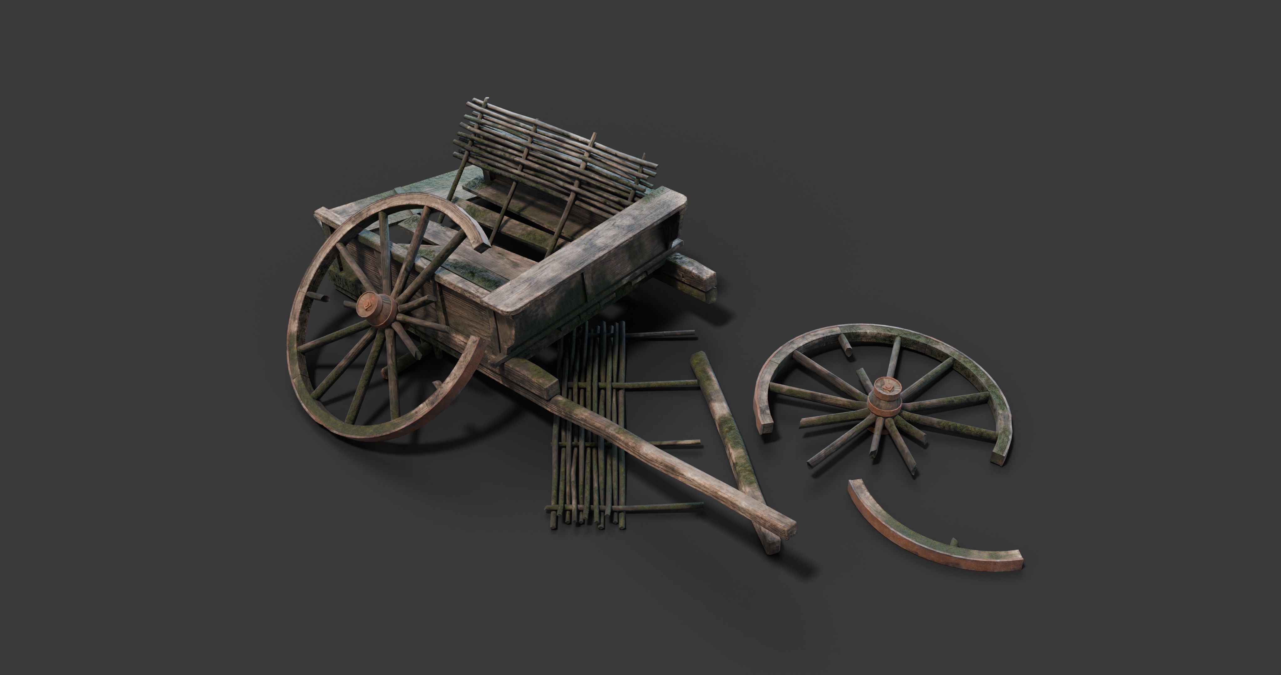 Medieval Wooden Carts and Wagons pack Low-poly 3D model_11