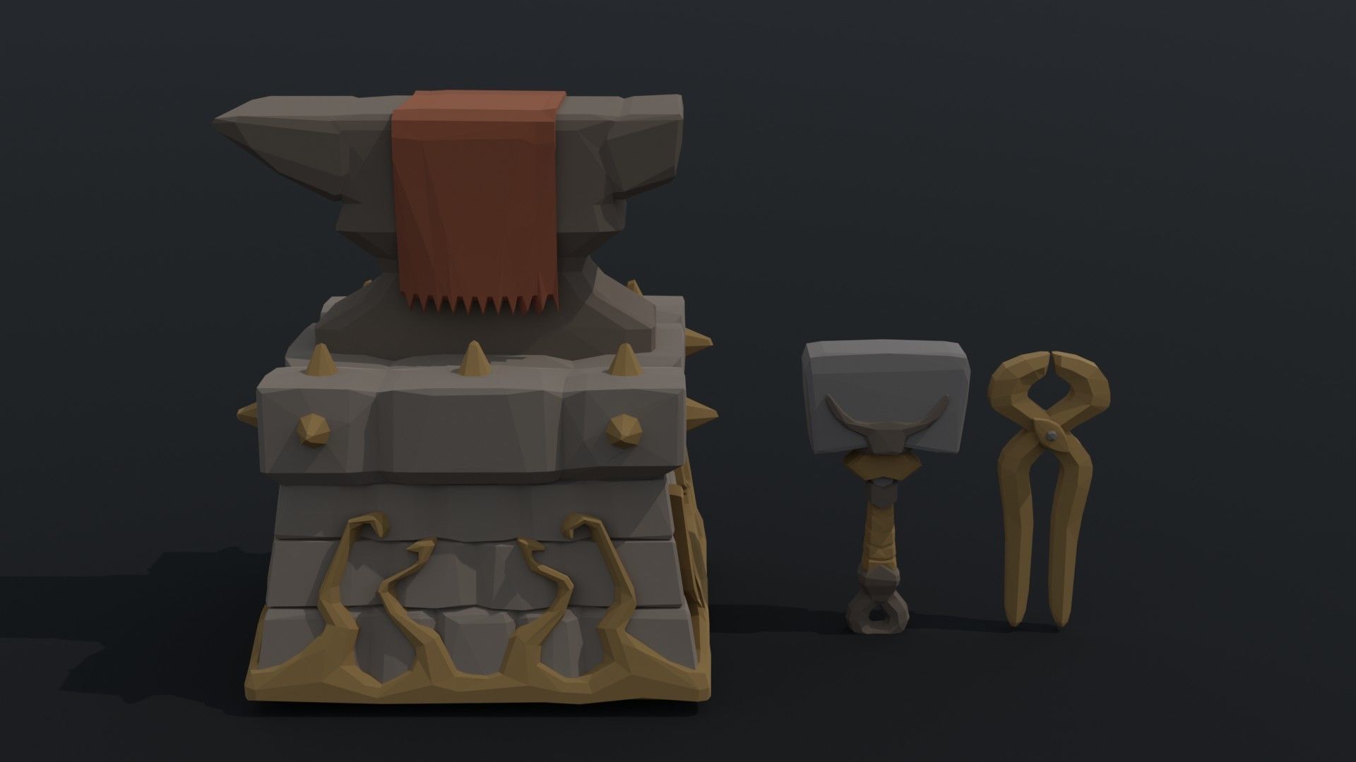 Cartoon blacksmith tools Polygonal Style Low-poly 3D model_3