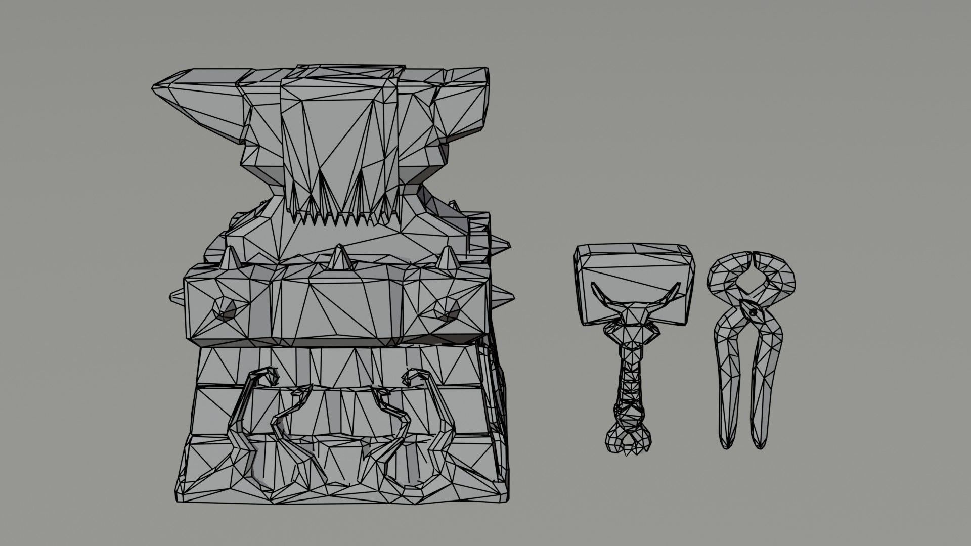 Cartoon blacksmith tools Polygonal Style Low-poly 3D model_5