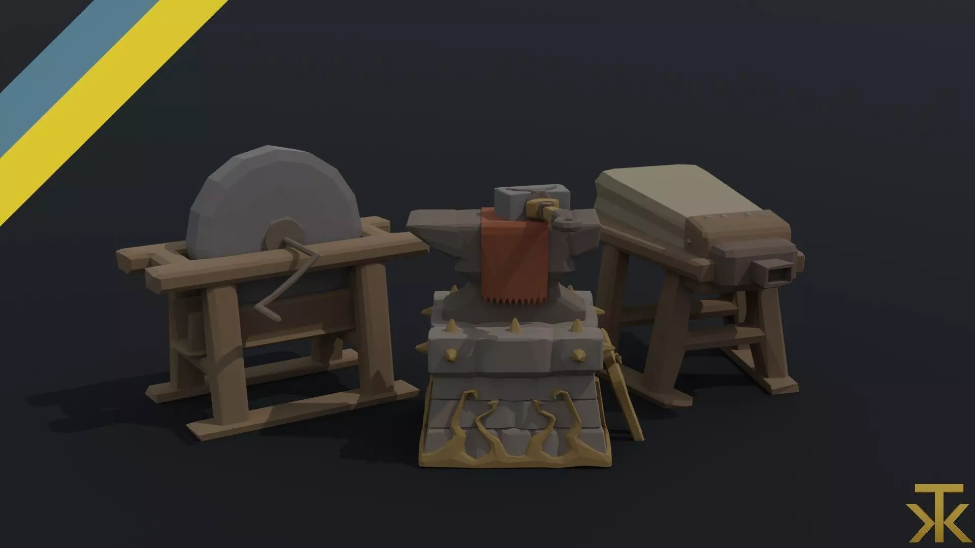 Cartoon blacksmith tools Polygonal Style Low-poly 3D model_0