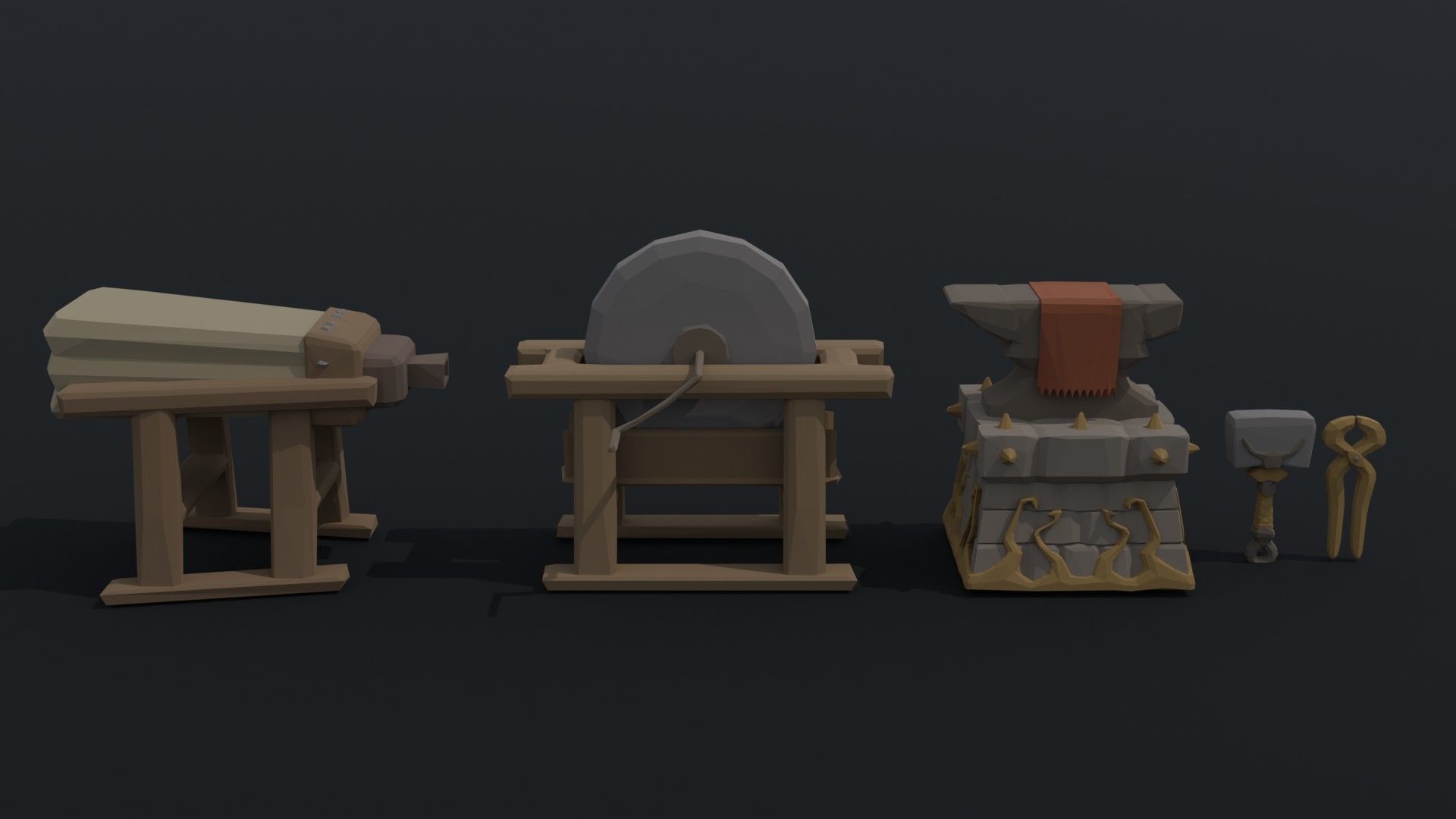 Cartoon blacksmith tools Polygonal Style Low-poly 3D model_1