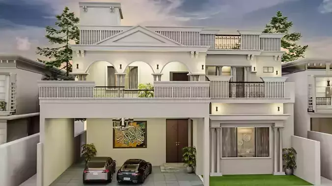 1 kanal spanish house exterior front elevation