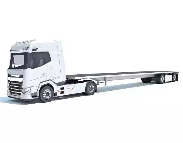 Truck with Flatbed Trailer 3D model