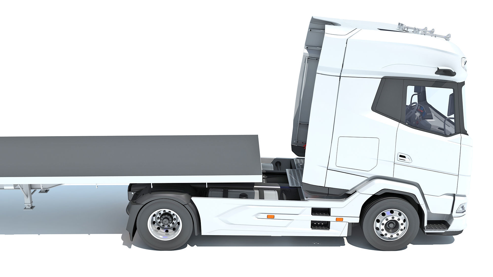 Truck with Flatbed Trailer 3D model_14