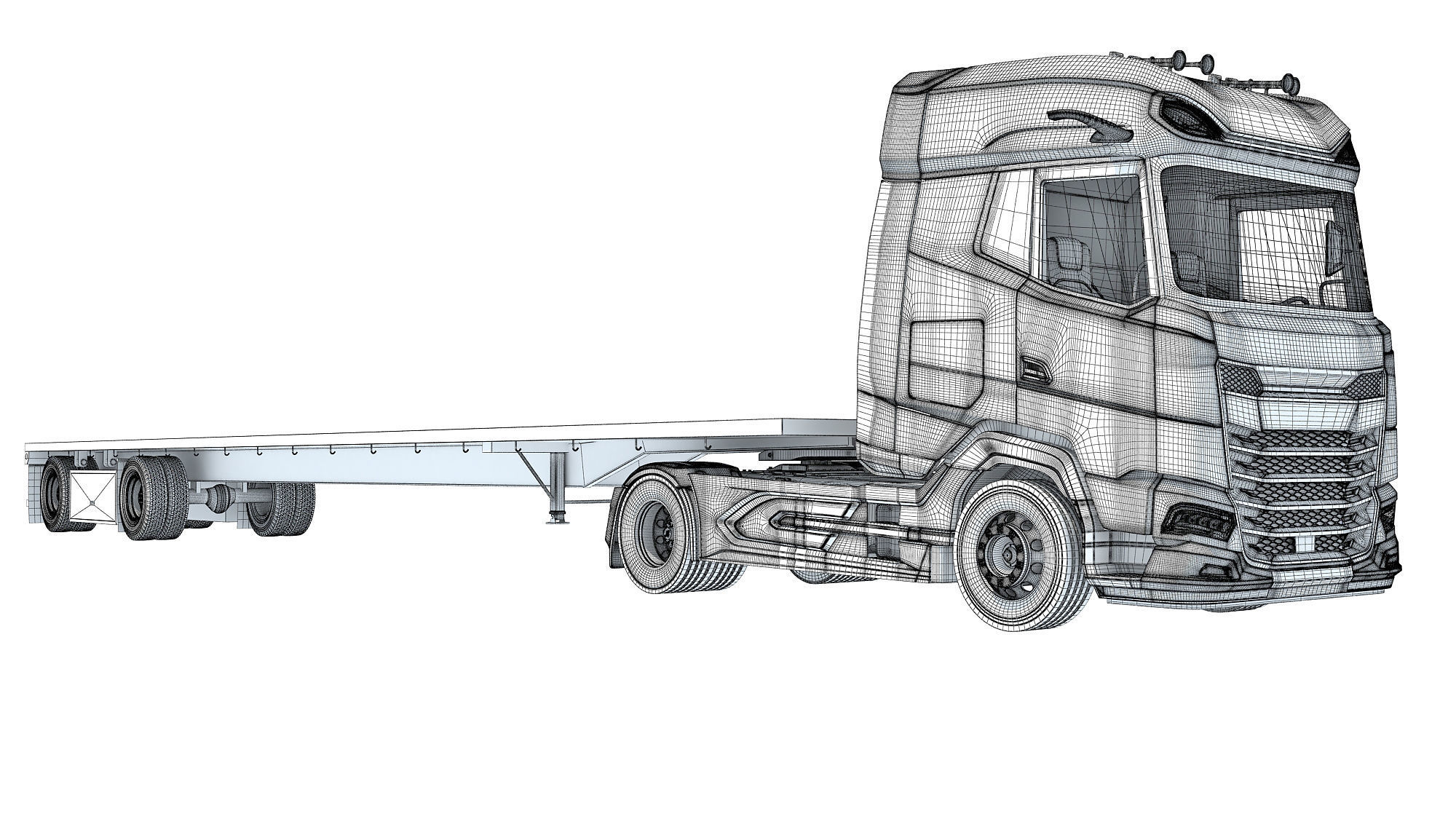 Truck with Flatbed Trailer 3D model_20