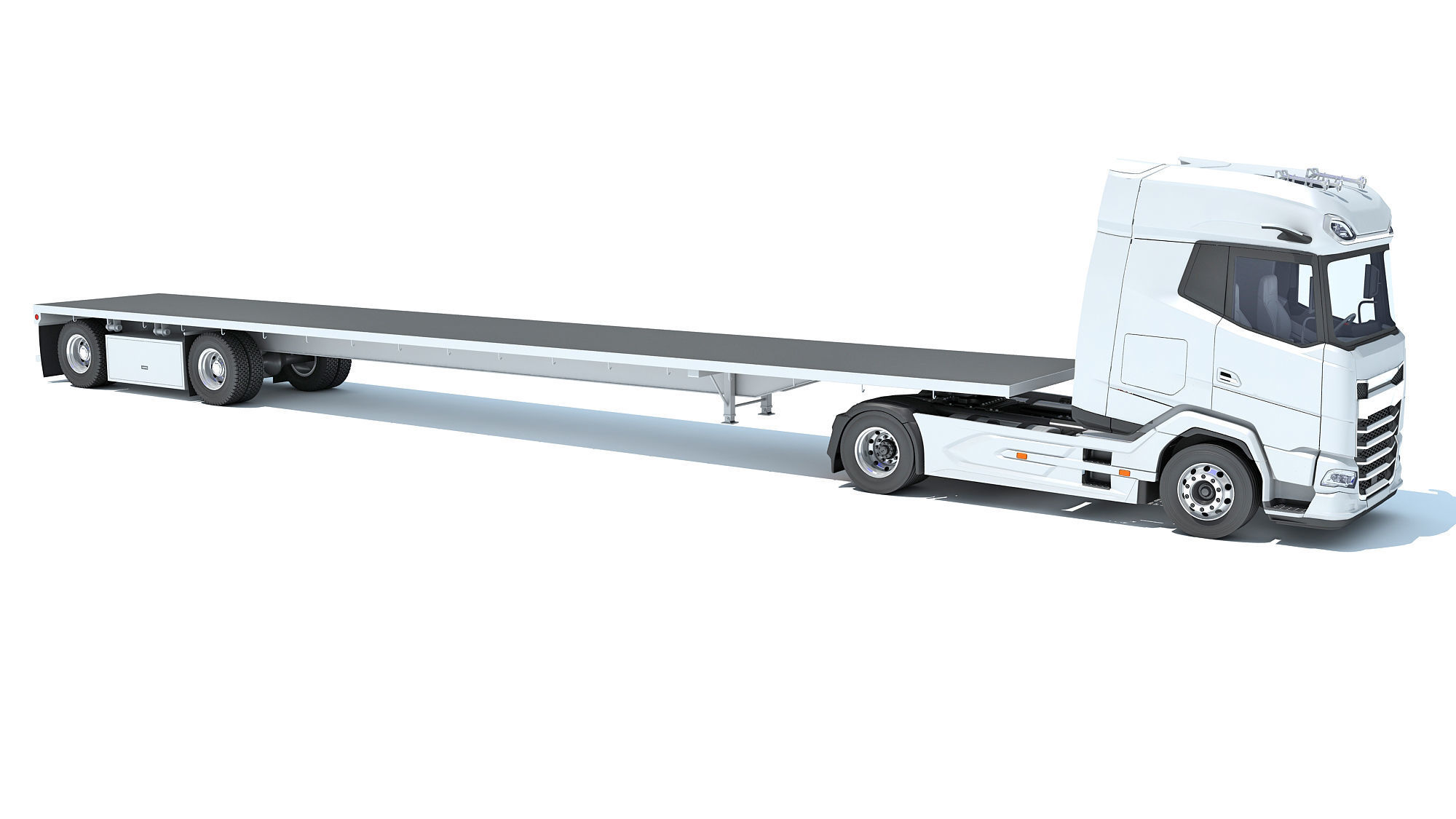 Truck with Flatbed Trailer 3D model_7