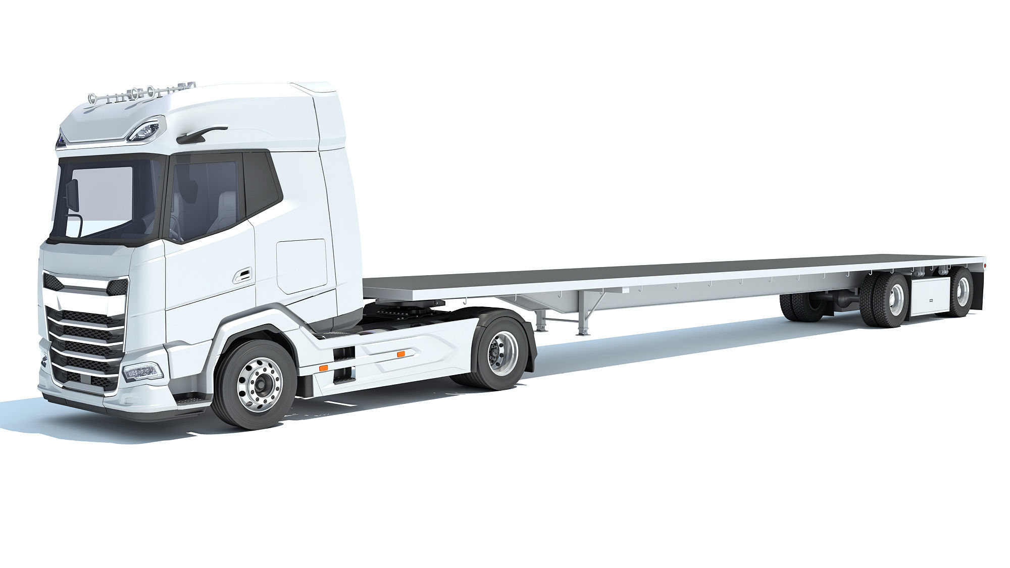 Truck with Flatbed Trailer 3D model_8