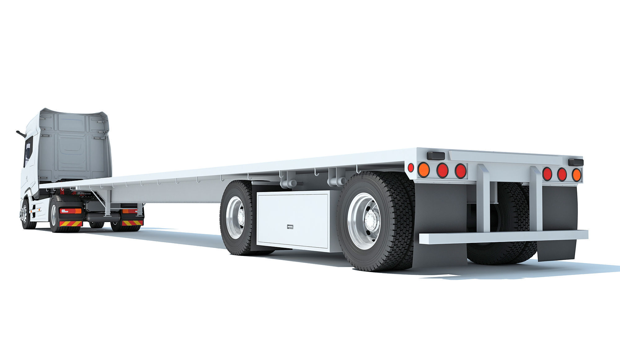 Truck with Flatbed Trailer 3D model_3