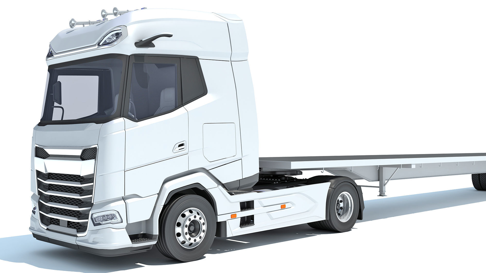 Truck with Flatbed Trailer 3D model_12