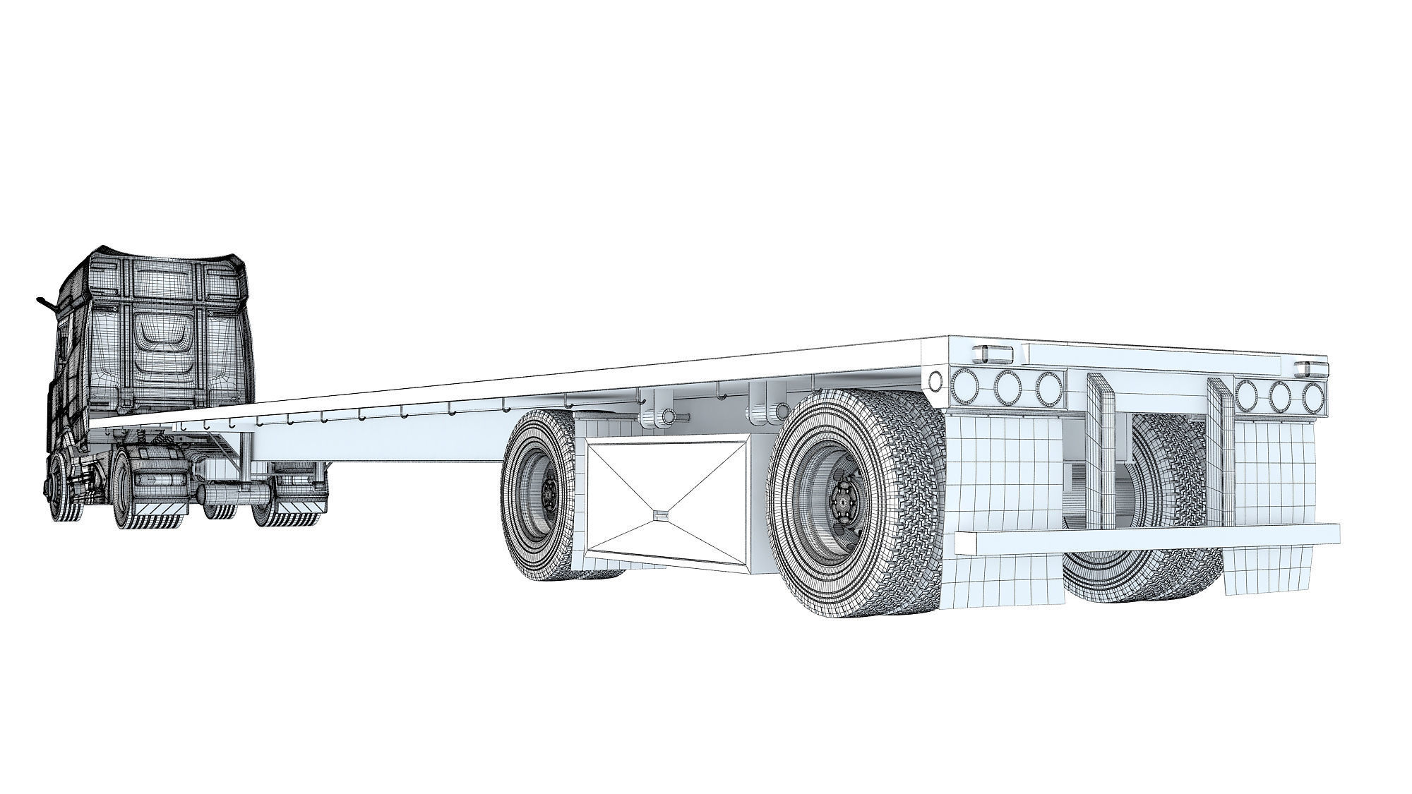 Truck with Flatbed Trailer 3D model_18